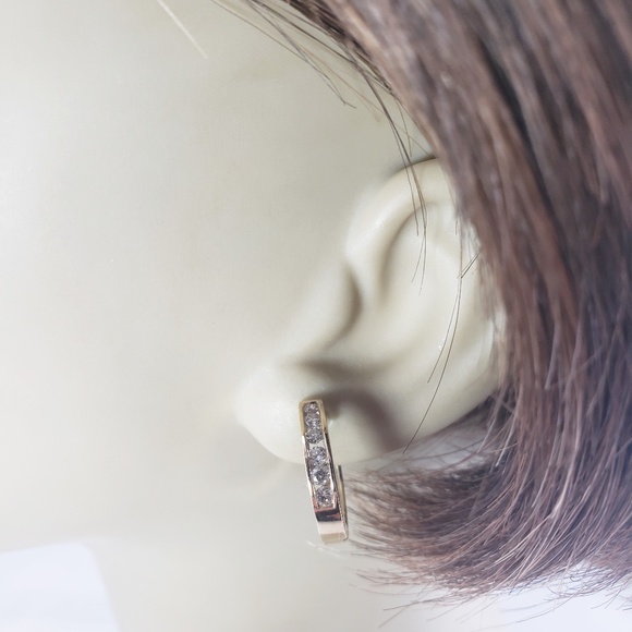 Vintage 14 Karat Yellow Gold and Diamond Hoop Earrings #12965 - Picture 13 of 13